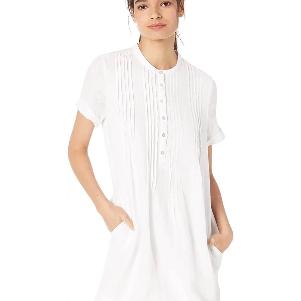Faherty Gemina Basketweave Dress White Size Large Linen